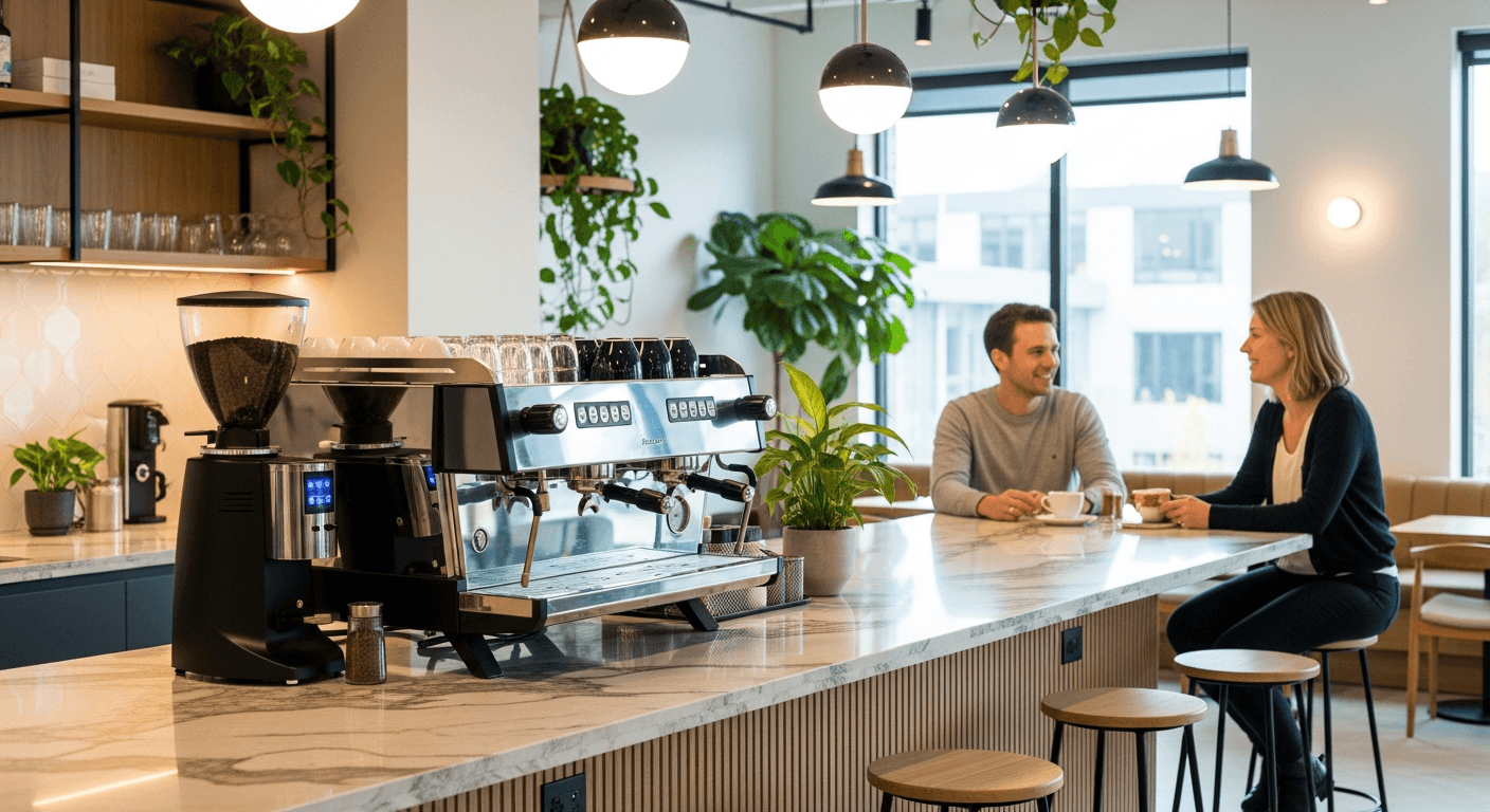 Kitchen and breakout lounge area at Office.101 Penrose